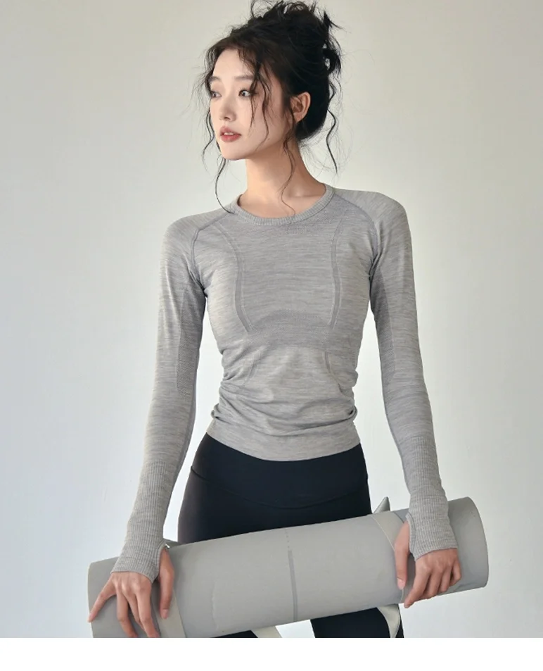 全新lulu运动上衣女秋冬款修身圆领速干瑜伽