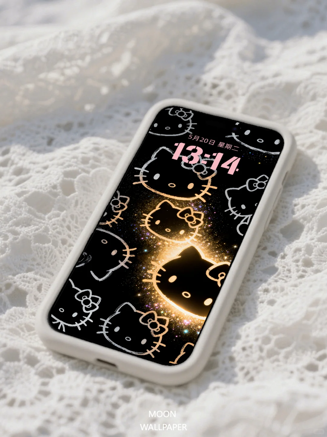 Hellokitty ｜黑色发光手机壁纸