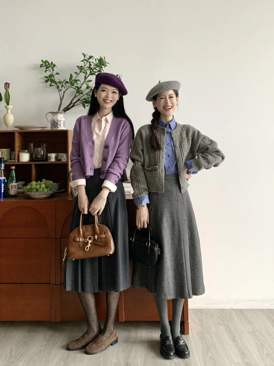 158和166身高差闺蜜穿搭，复古秋冬有效叠穿！