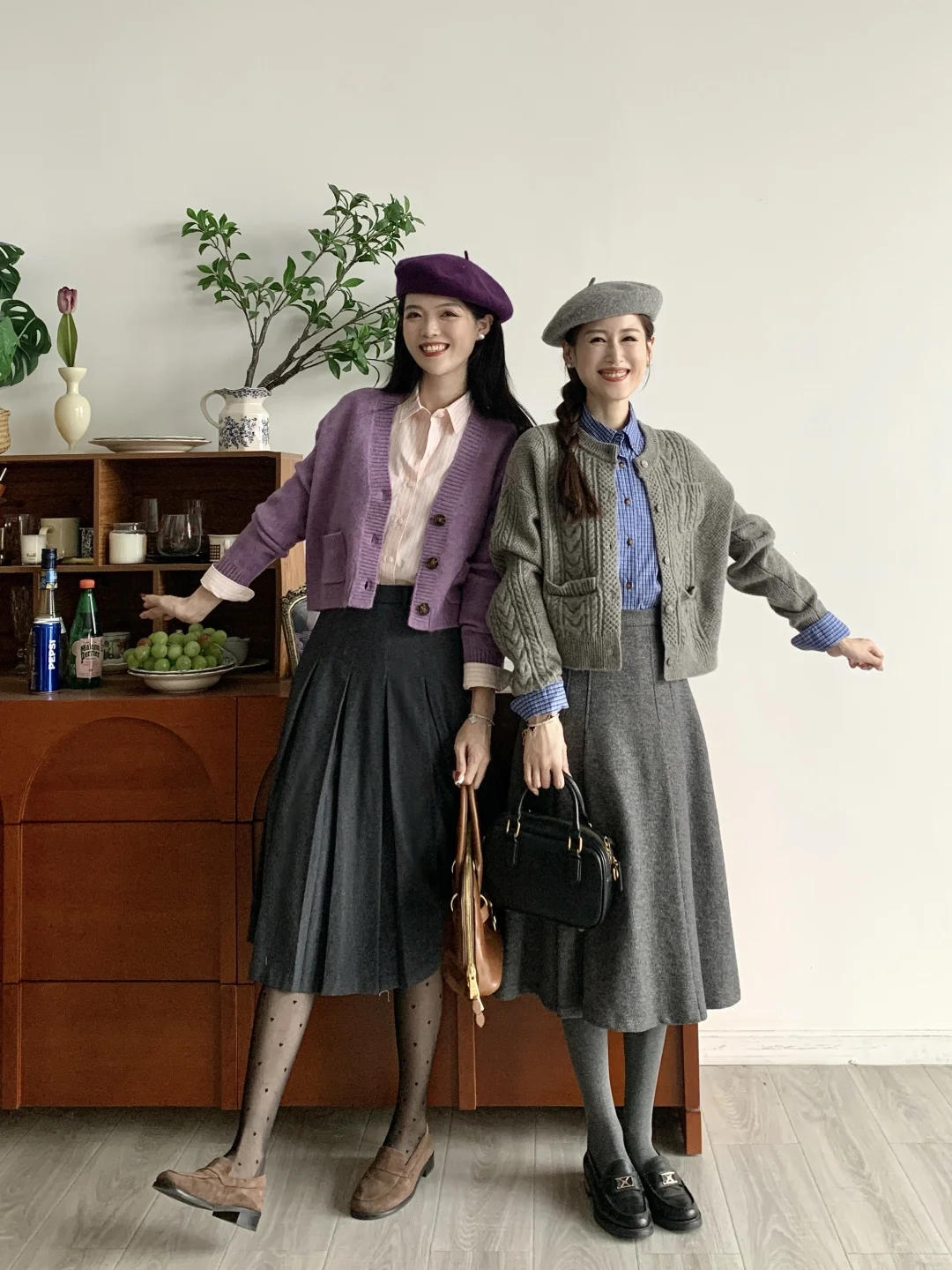 158和166身高差闺蜜穿搭，复古秋冬有效叠穿！