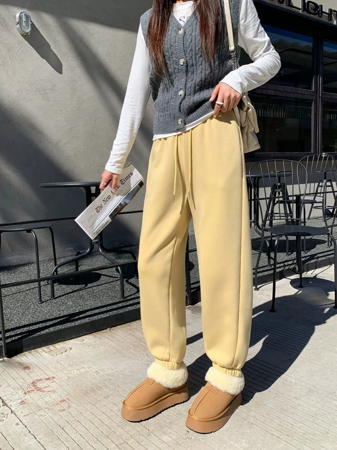 加绒加厚卫裤女休闲裤子