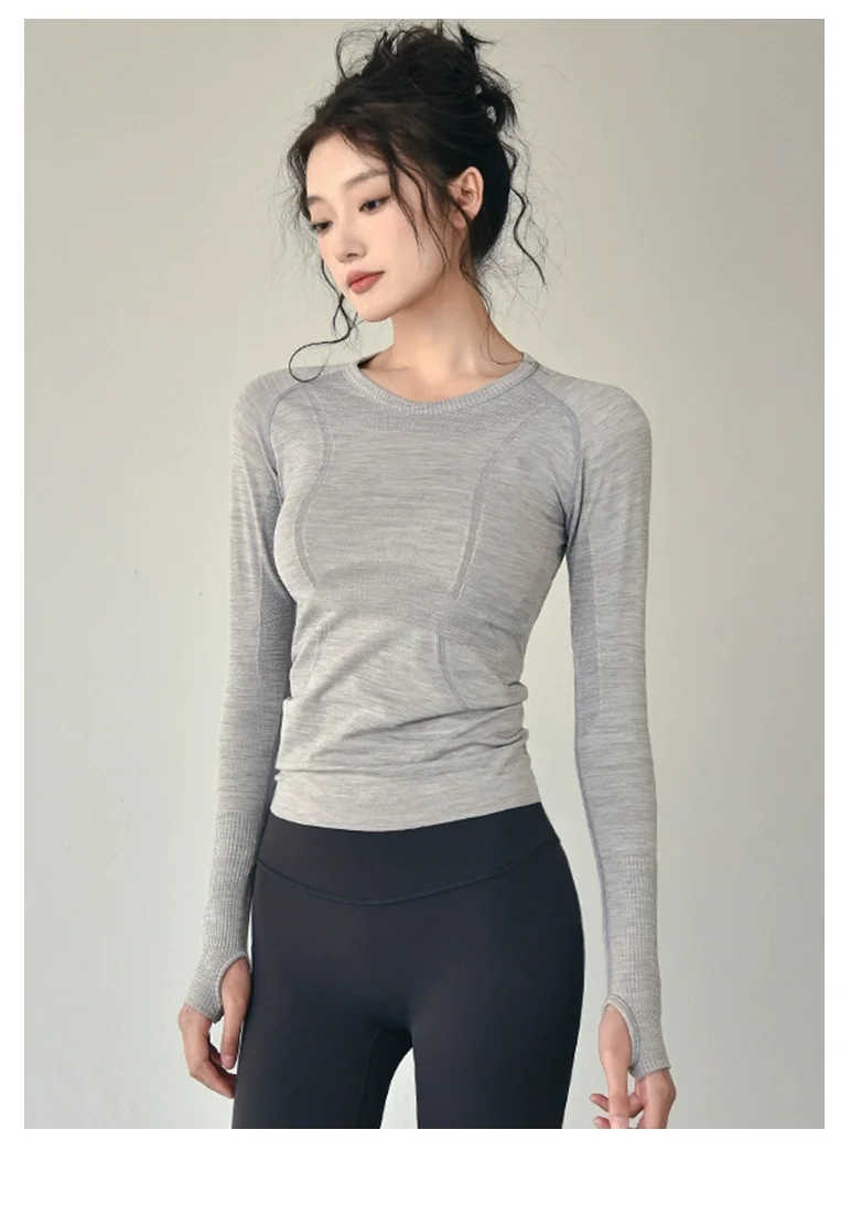 全新lulu运动上衣女秋冬款修身圆领速干瑜伽