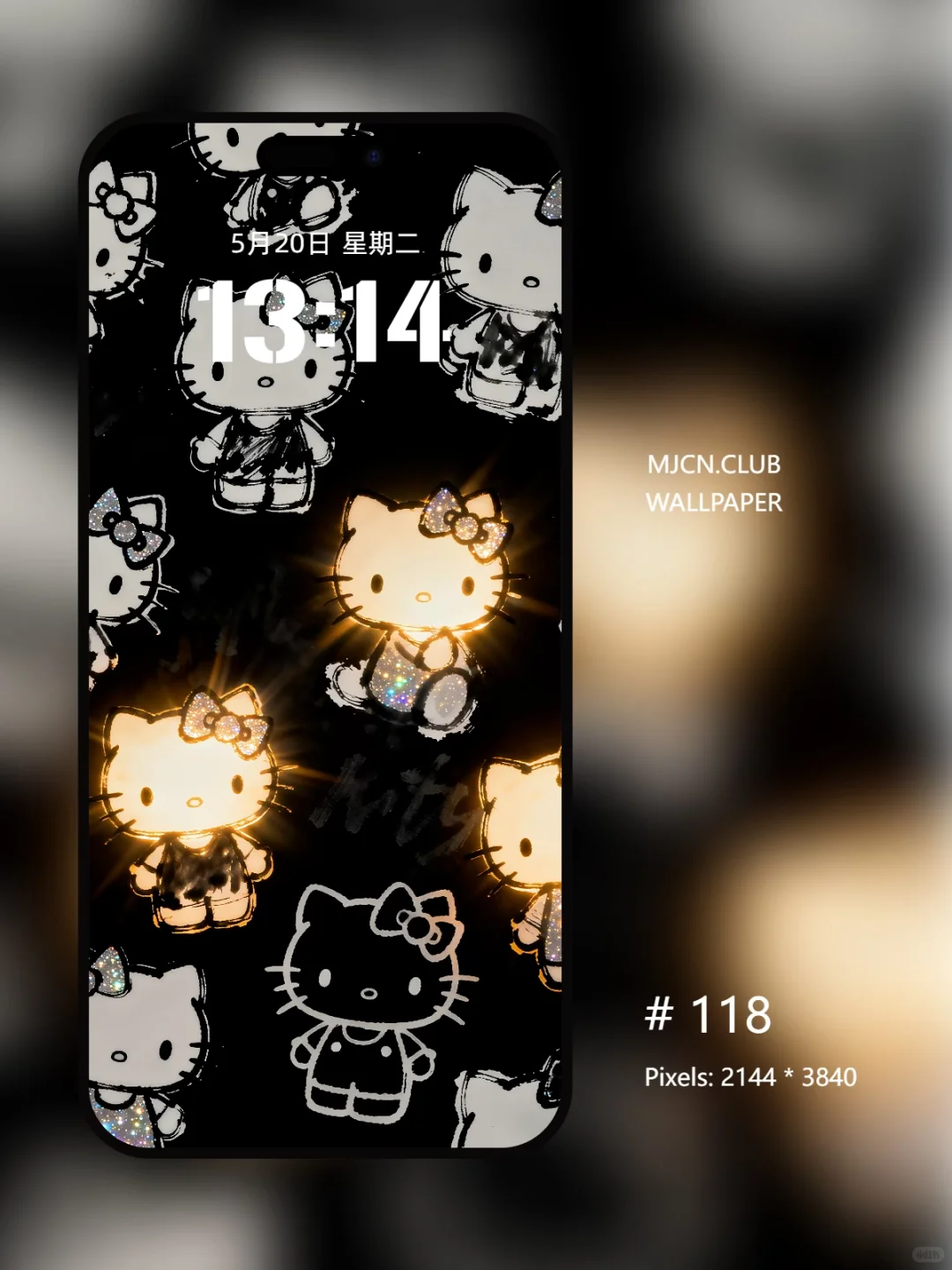 Hellokitty ｜黑色发光手机壁纸