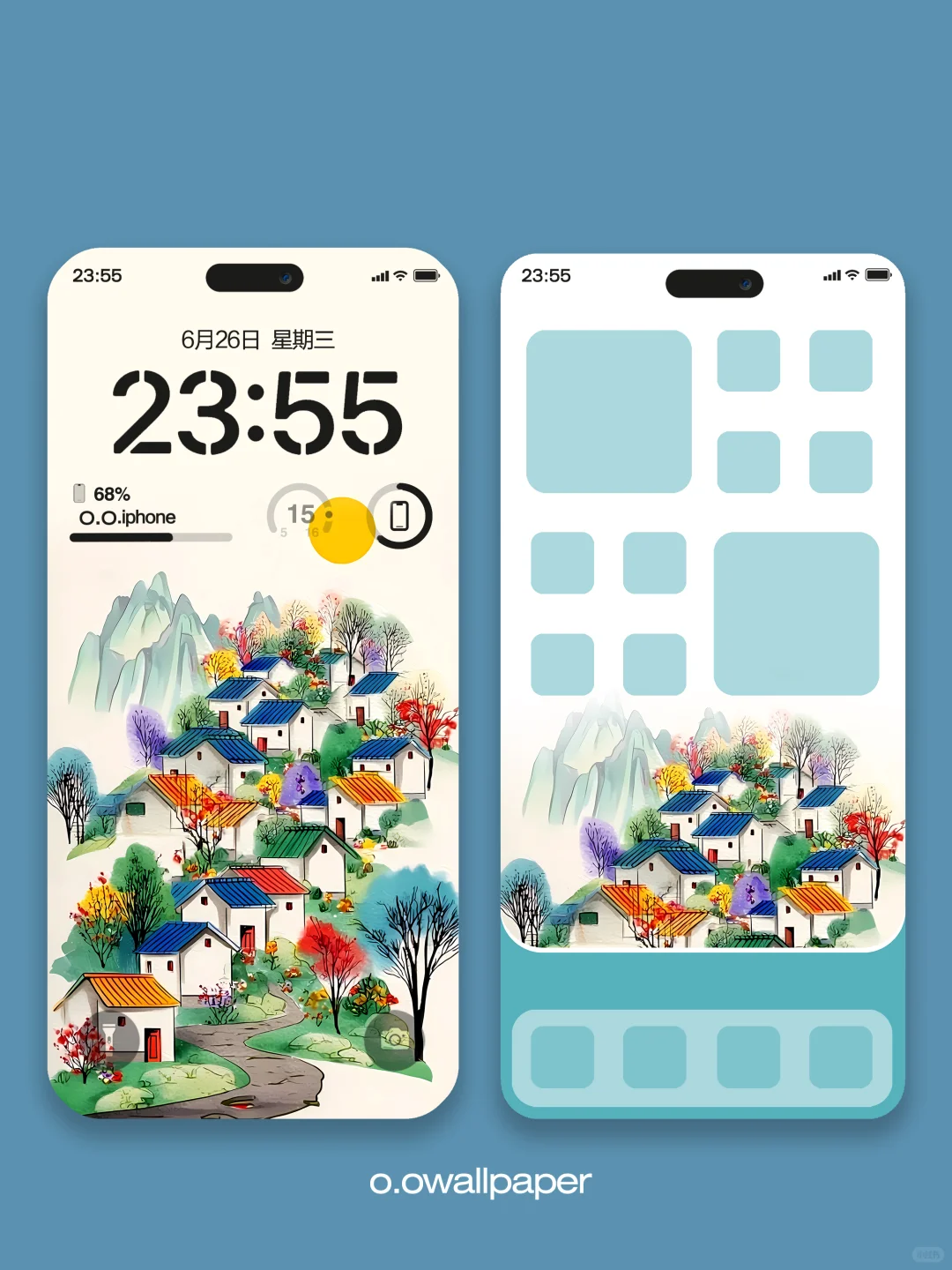 手机壁纸-🗻雪山村庄，治愈壁纸 395-期