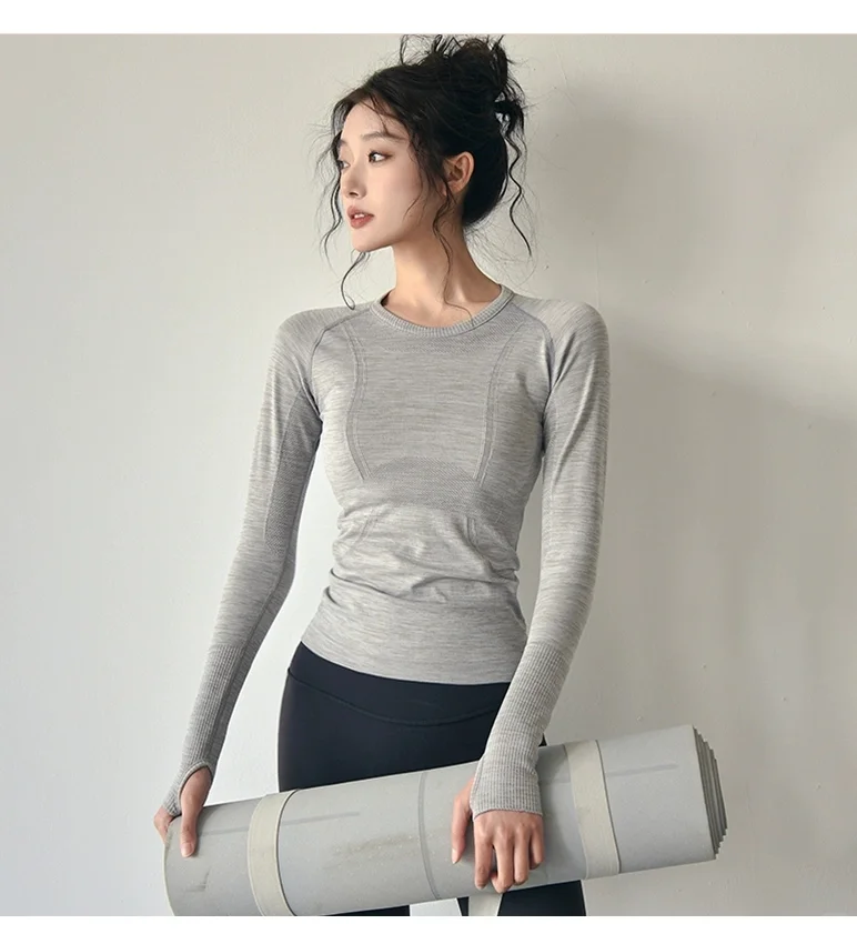 全新lulu运动上衣女秋冬款修身圆领速干瑜伽