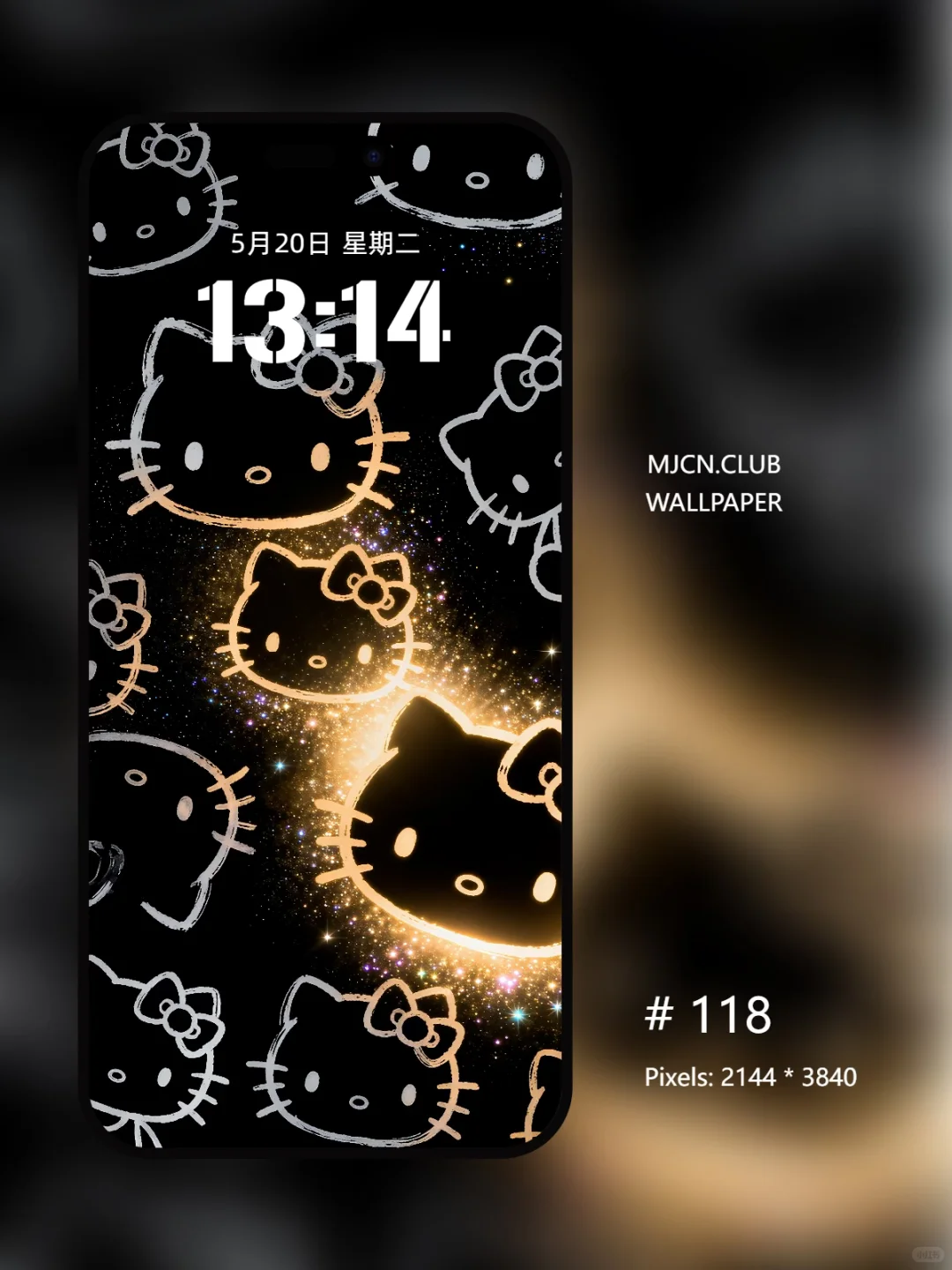 Hellokitty ｜黑色发光手机壁纸