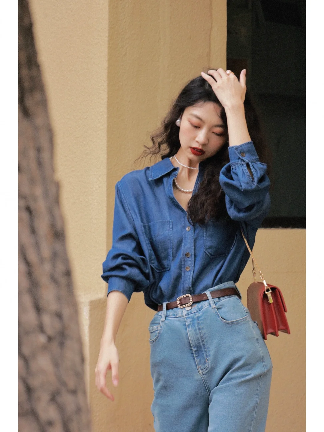 vintage港风复古｜经典的红唇卷发牛仔搭配🍁
