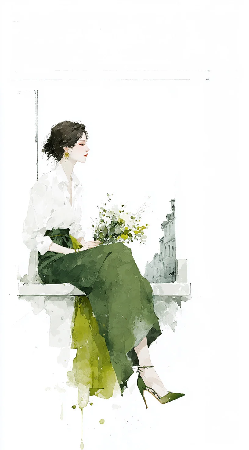 复古绿调水彩插画｜绿植般清新治愈系的她🍃