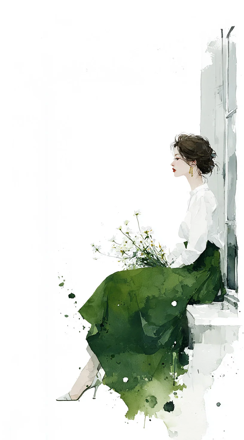 复古绿调水彩插画｜绿植般清新治愈系的她🍃