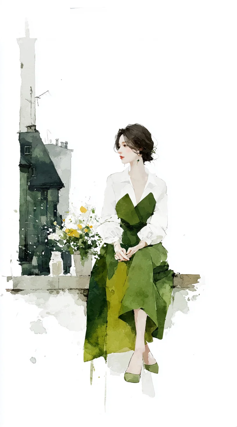 复古绿调水彩插画｜绿植般清新治愈系的她🍃