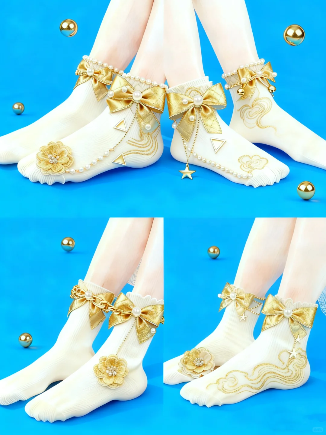米白色袜的白丝边+珍珠蝴蝶结