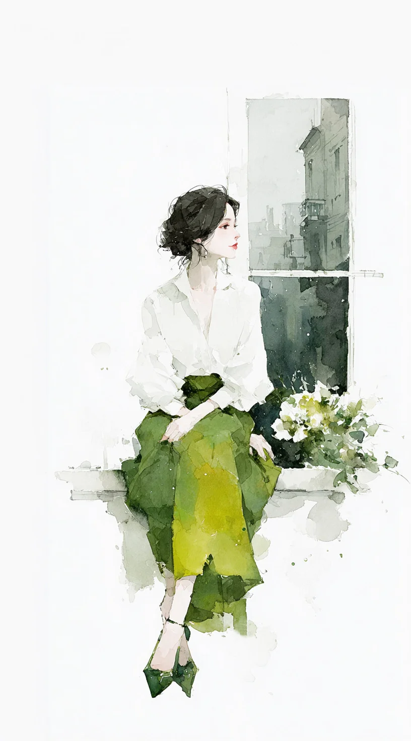 复古绿调水彩插画｜绿植般清新治愈系的她🍃