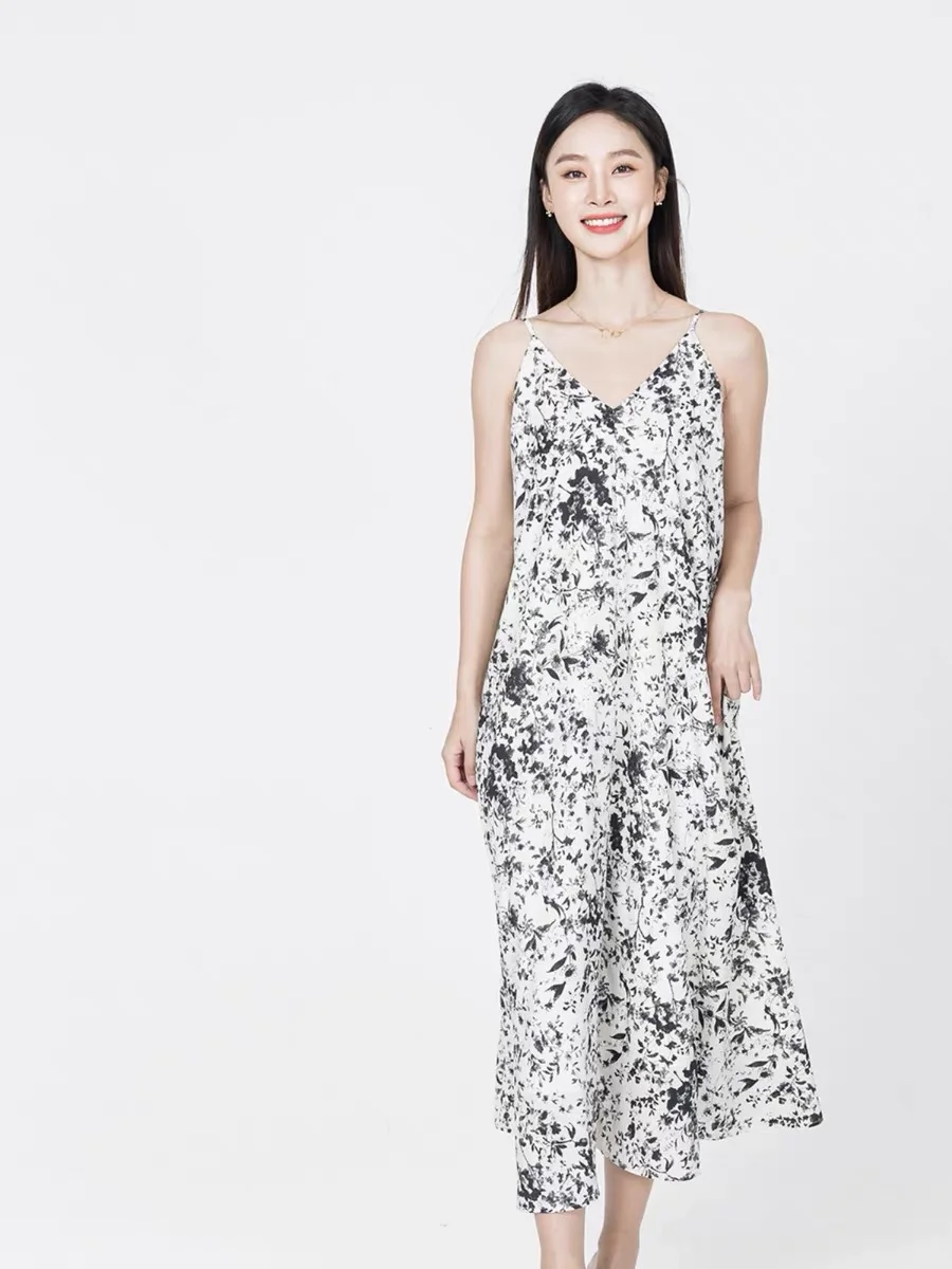 49🌟Mixblu黑色印花吊带连衣裙