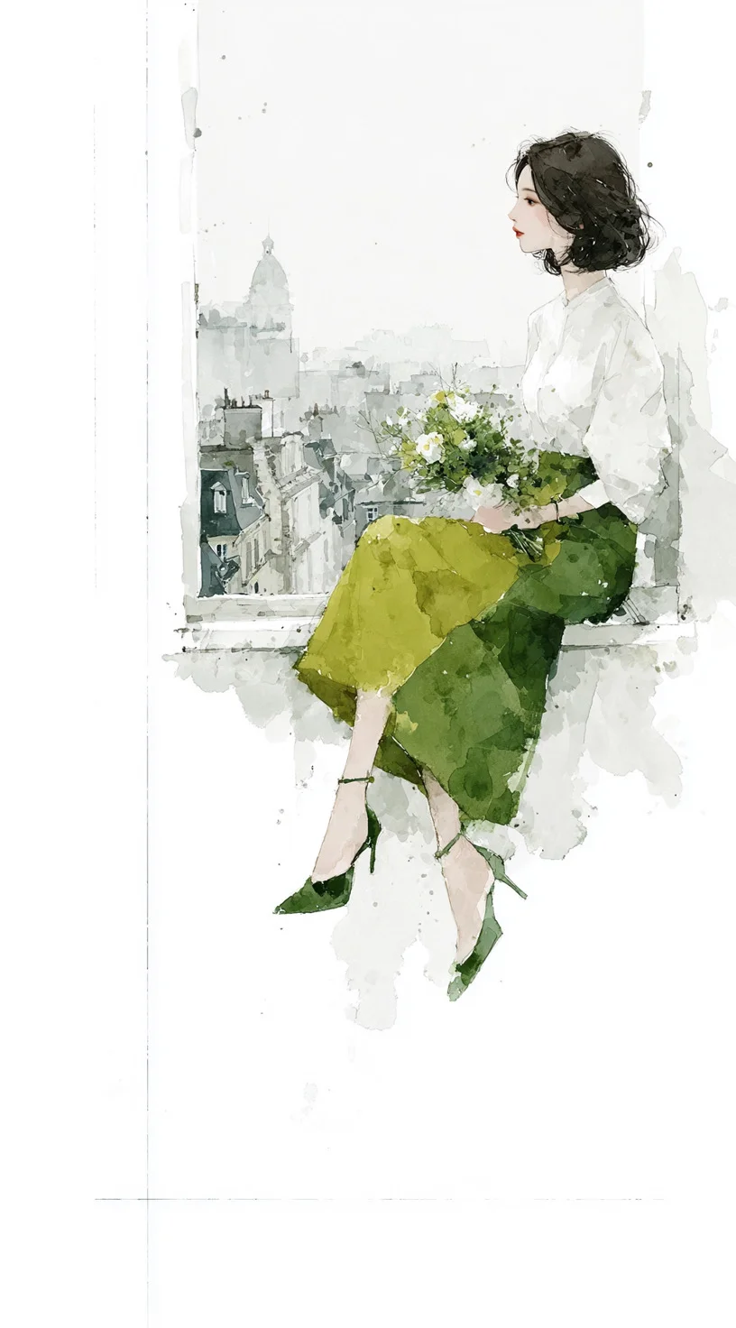 复古绿调水彩插画｜绿植般清新治愈系的她🍃