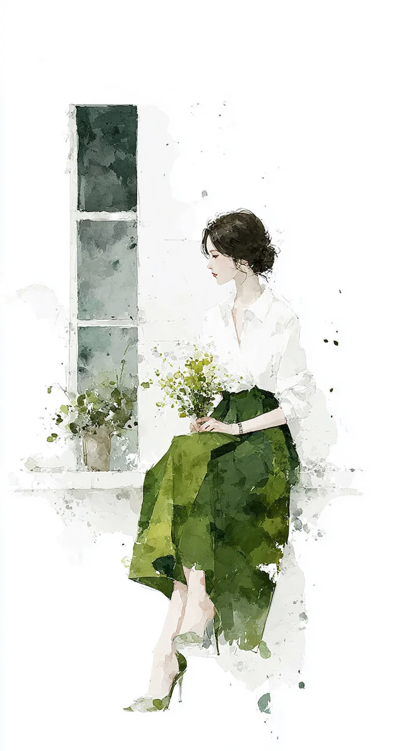 复古绿调水彩插画｜绿植般清新治愈系的她🍃