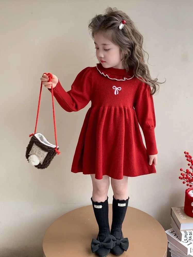 🎀圣诞红针织裙！女宝穿成小公主啦～