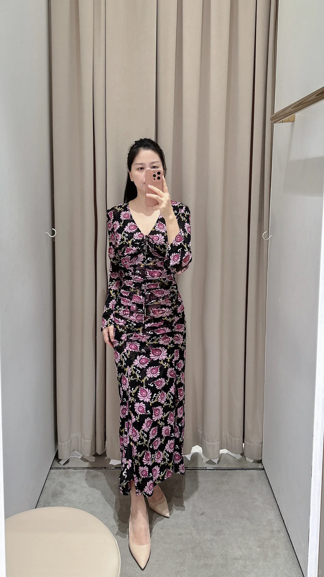 DVF新品||黑紫色绽放花朵网纱裙