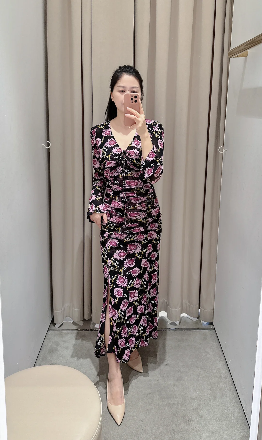 DVF新品||黑紫色绽放花朵网纱裙