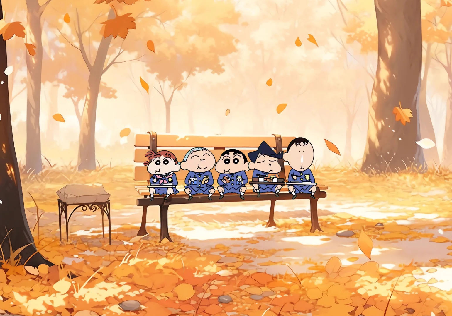 蜡笔小新iPad壁纸｜秋天的落叶🍂