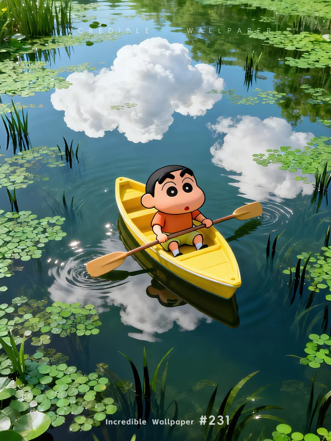 池塘泛舟，云影与睡莲之约｜蜡笔小新｜231