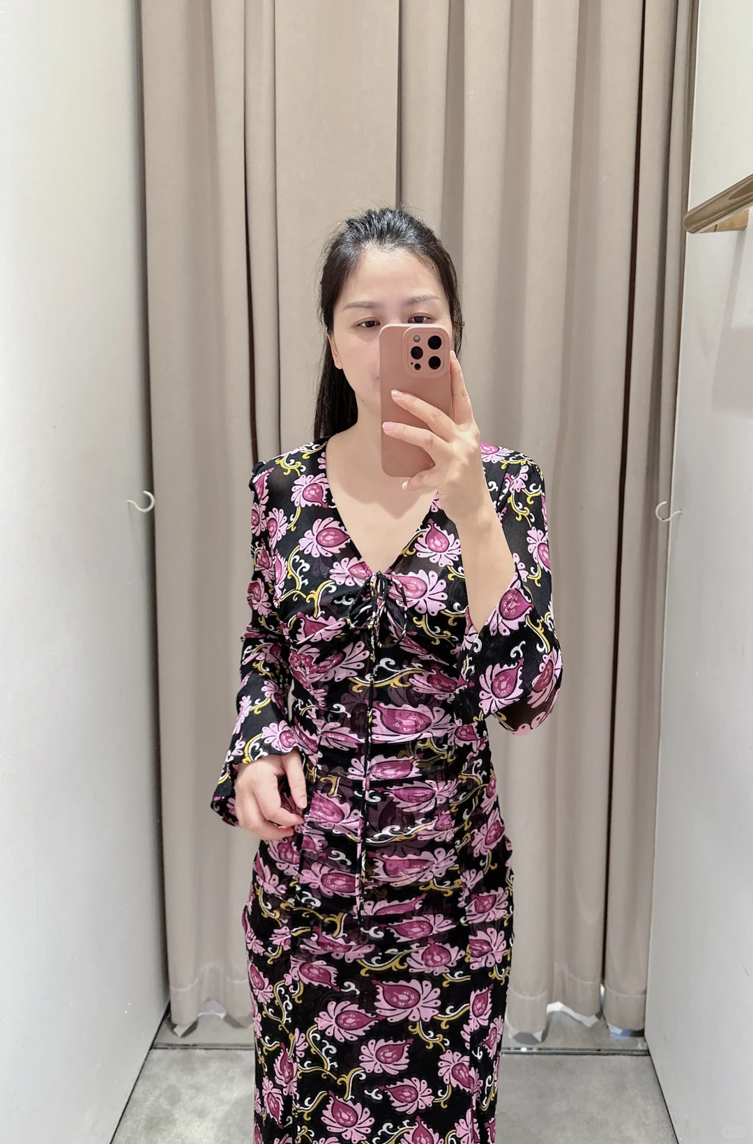 DVF新品||黑紫色绽放花朵网纱裙