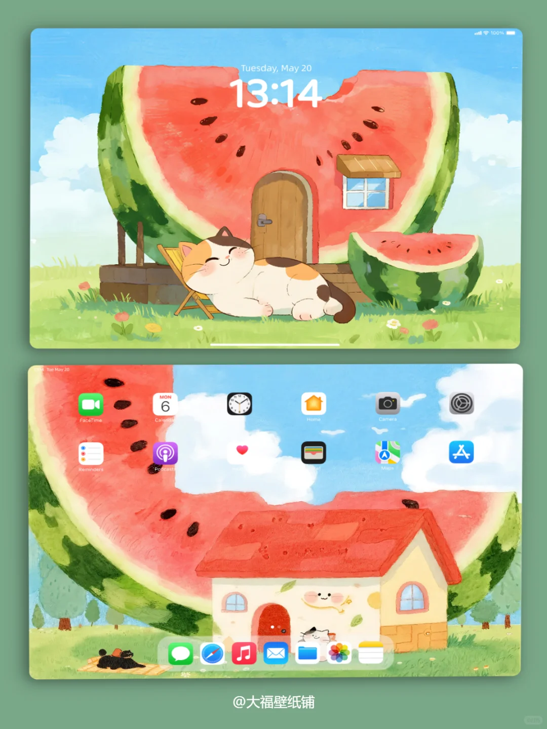 平板壁纸丨16丨西瓜屋与猫