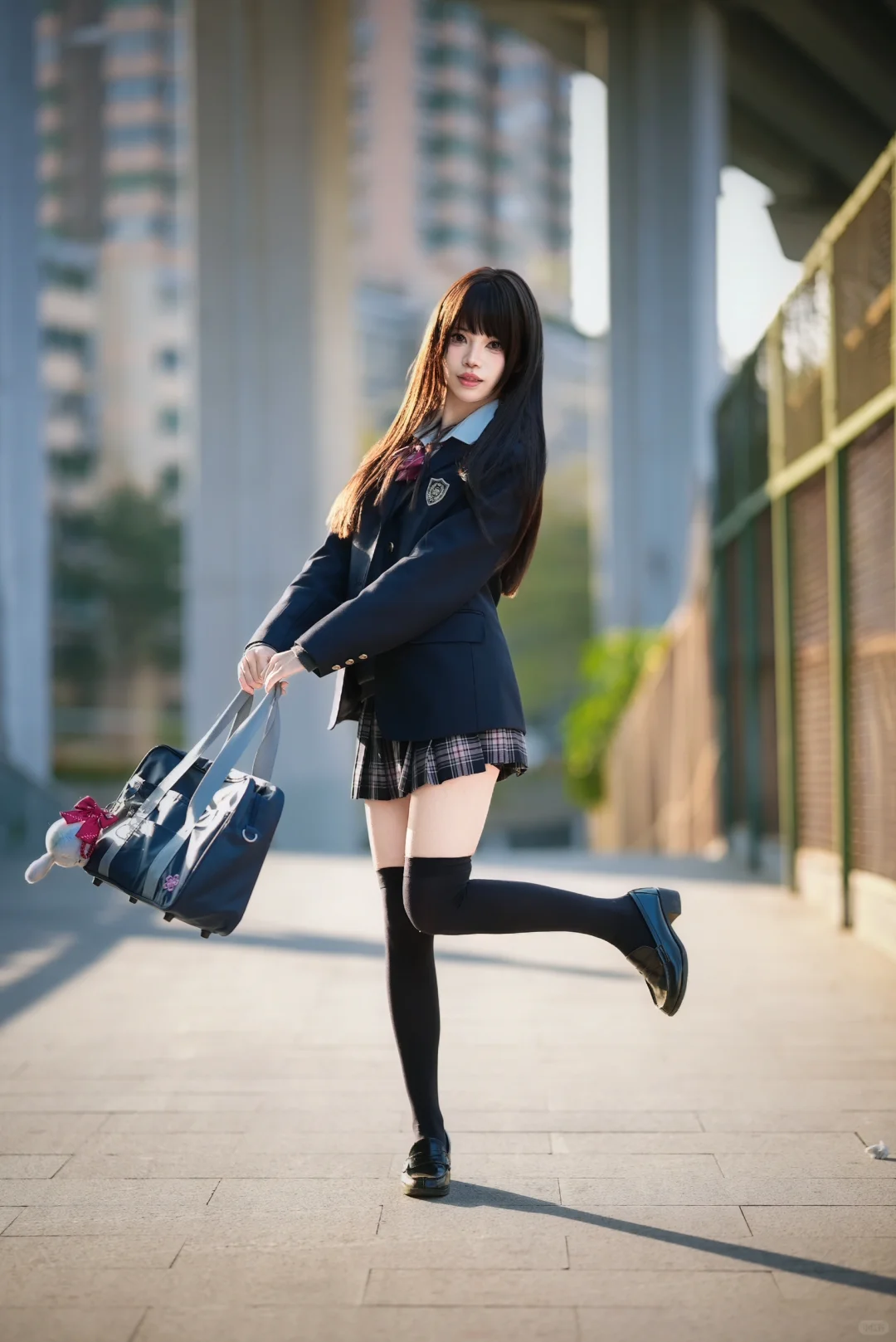 光影交织下的JK制服少女-时尚与青春的碰撞