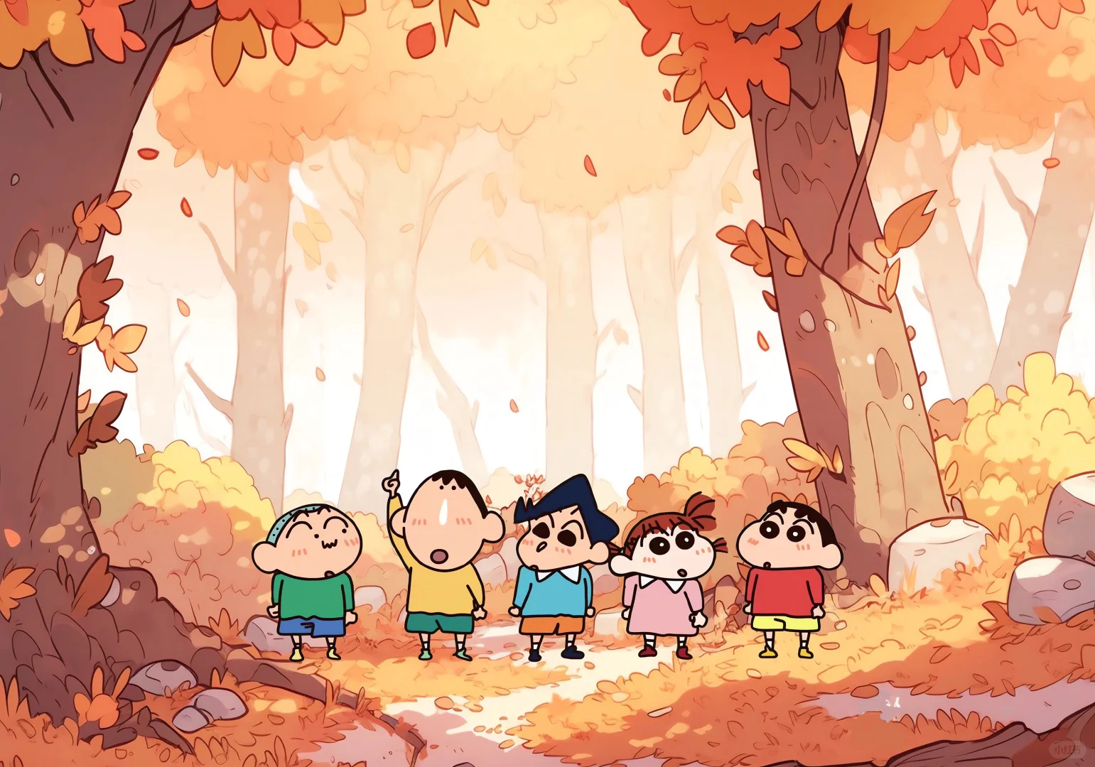 蜡笔小新iPad壁纸｜秋天的落叶🍂