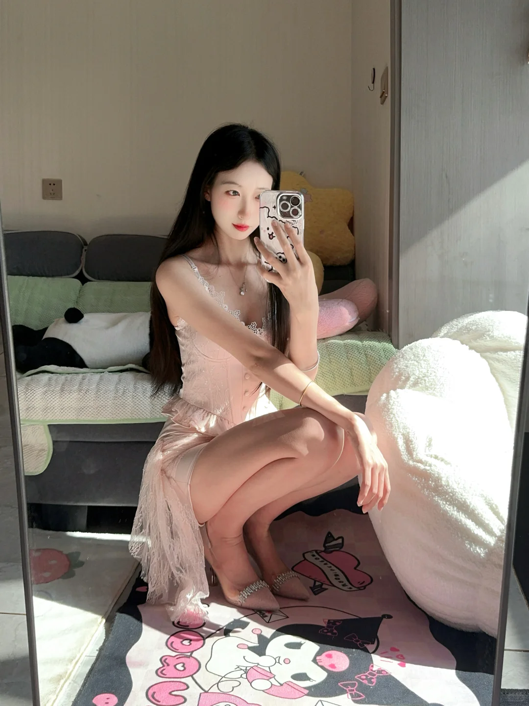 秋天穿粉色也太温柔了～