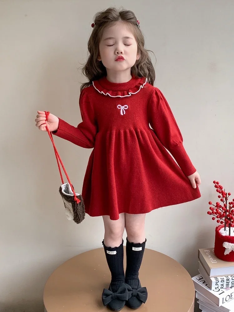 🎀圣诞红针织裙！女宝穿成小公主啦～