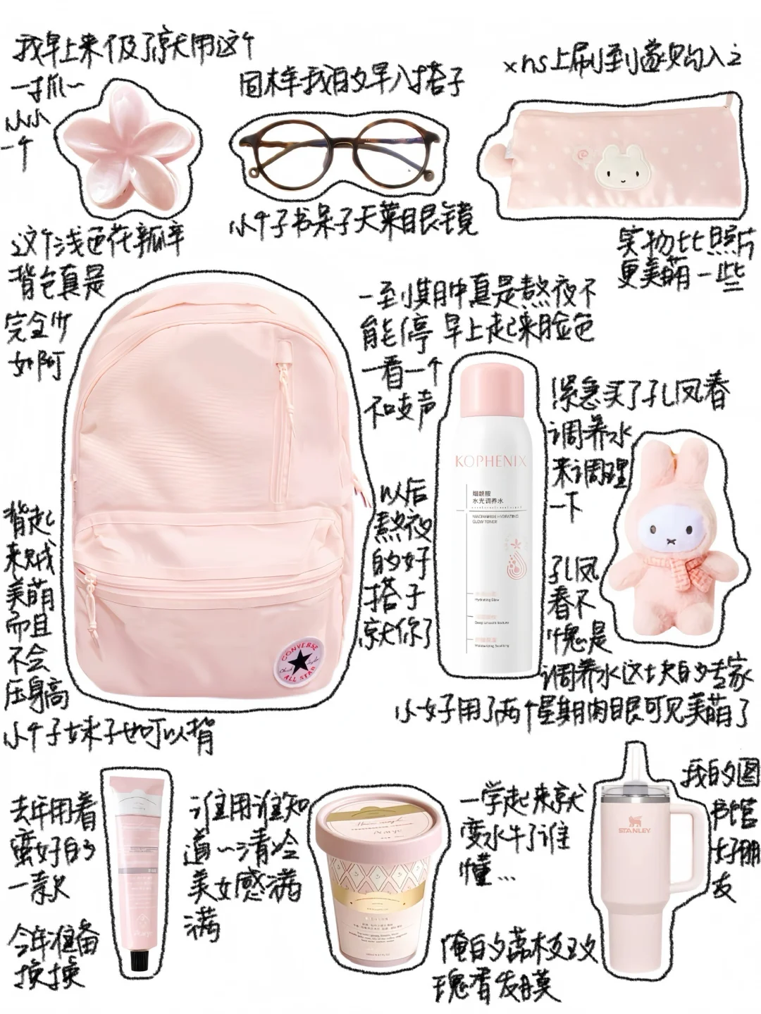 翻包小记🩰.粉色娇嫩，正好配我们女大！꙳💭