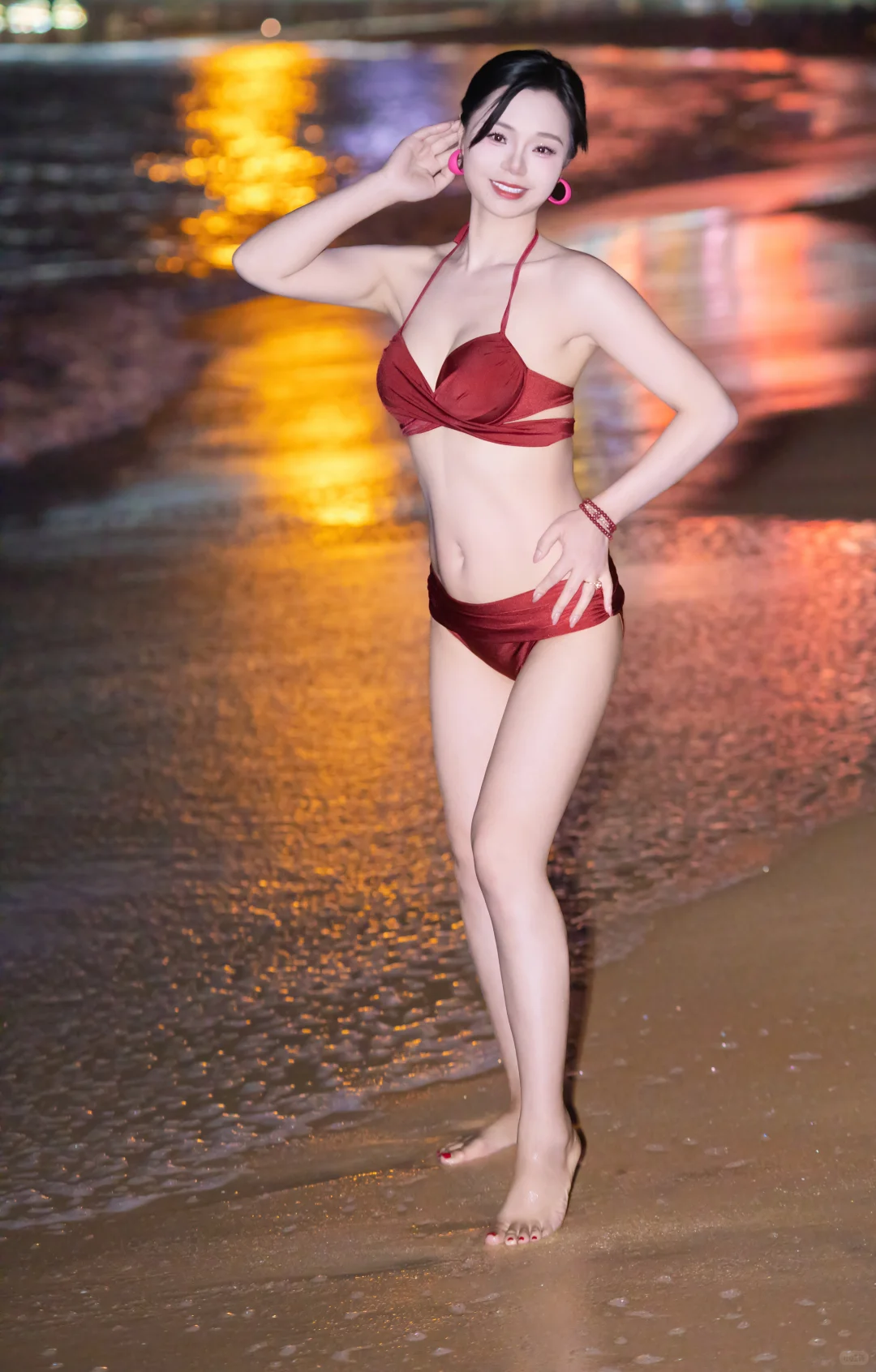 冷调海滩x热辣比基尼美女的视觉暴击🔥