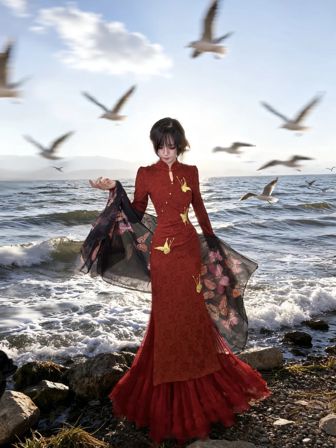 金丝红蝶🪭明媚感旗袍🌺我们大女人该穿的