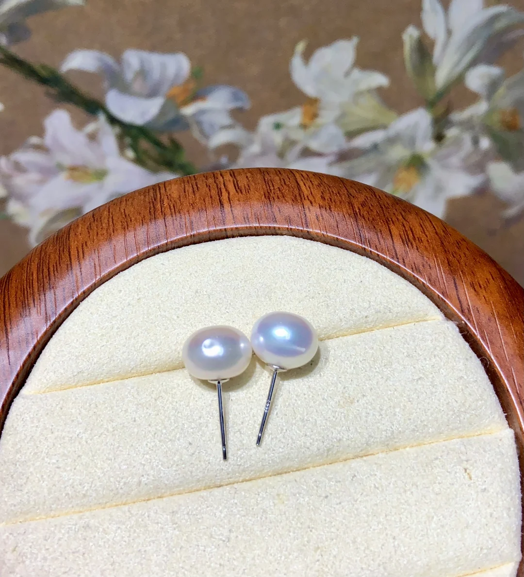 🌸樱花粉天然珍珠素钉🛫12