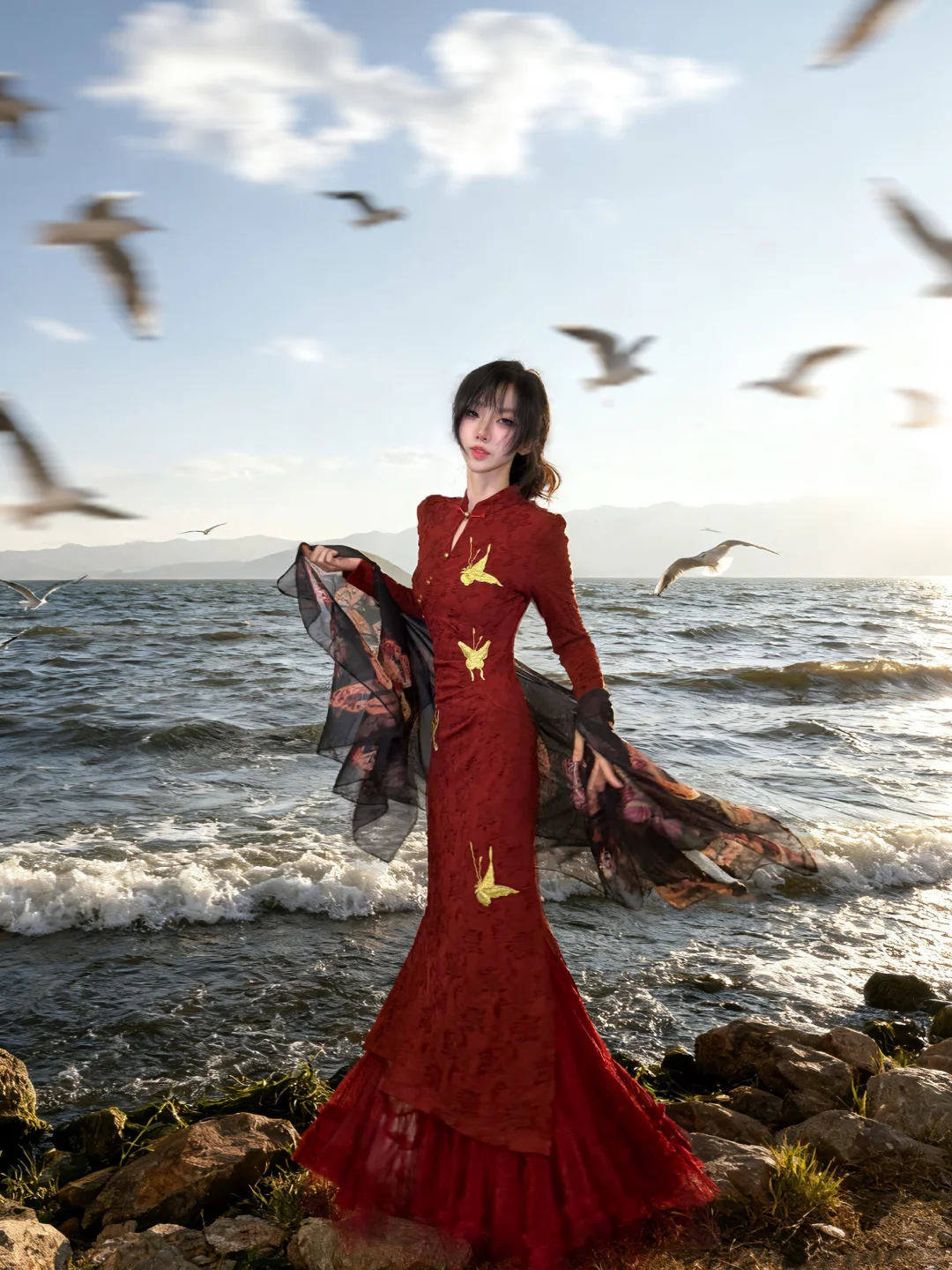 金丝红蝶🪭明媚感旗袍🌺我们大女人该穿的