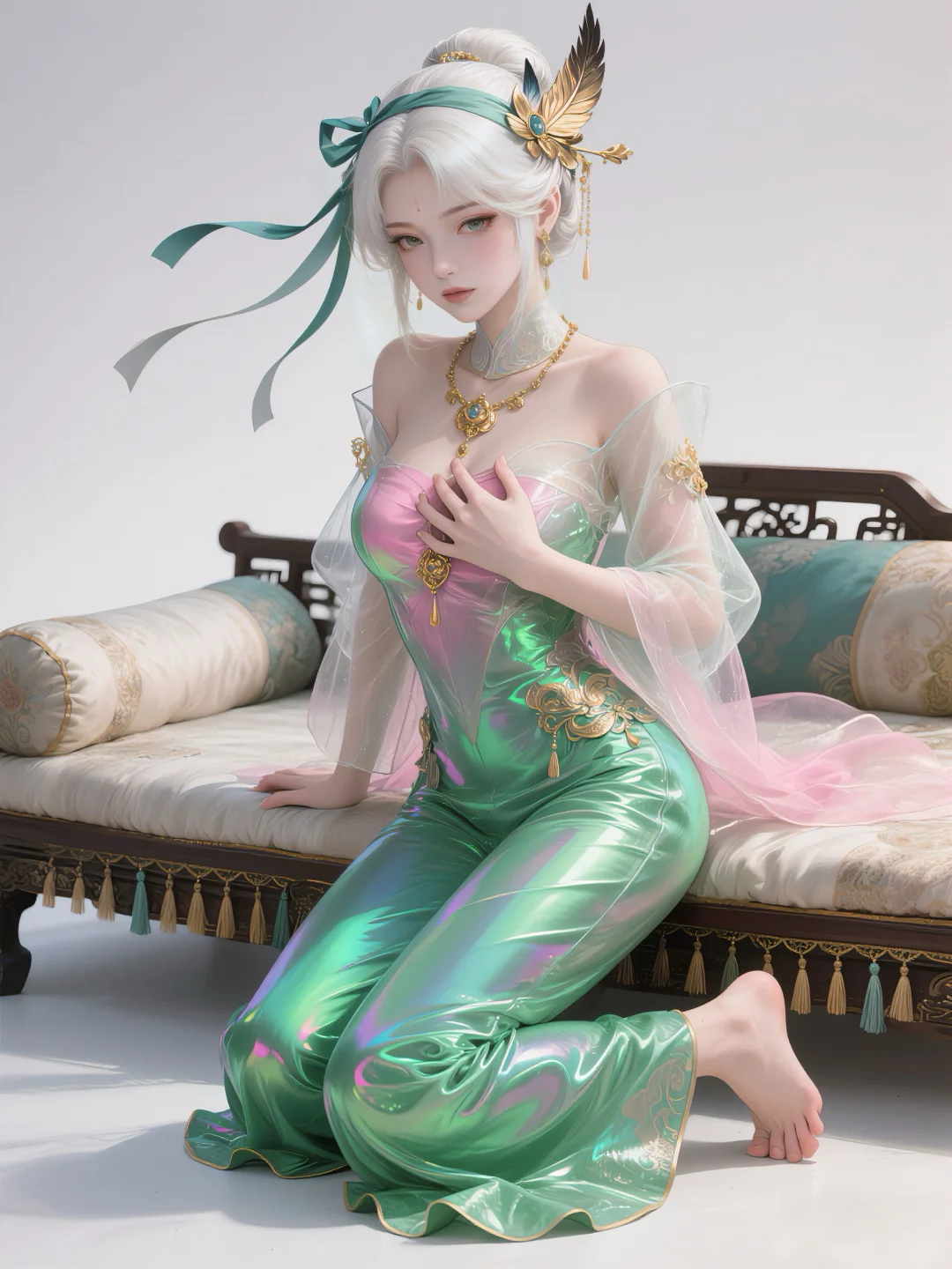 虹裳霞帔步摇冠，钿璎累累佩珊珊