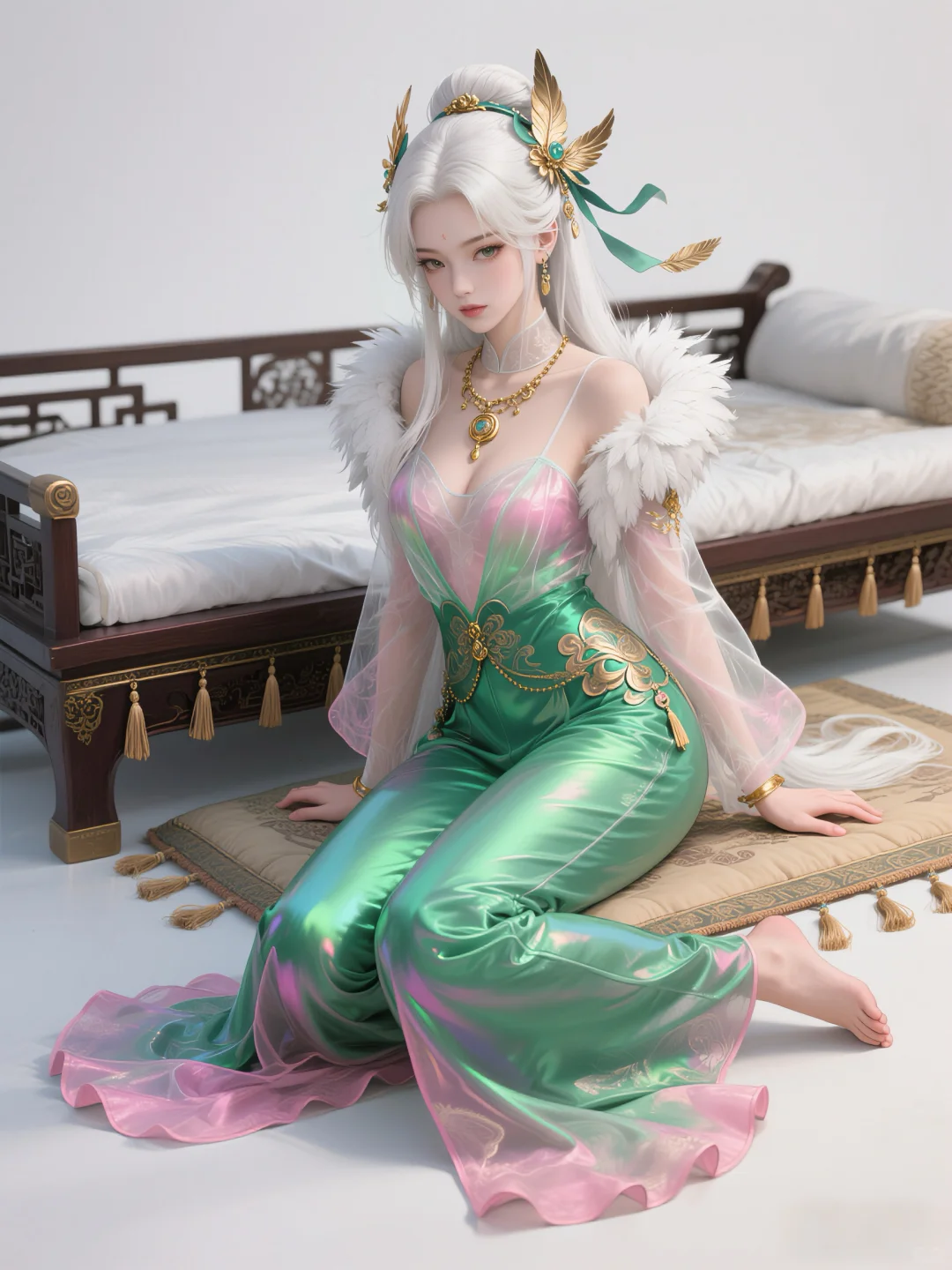 虹裳霞帔步摇冠，钿璎累累佩珊珊