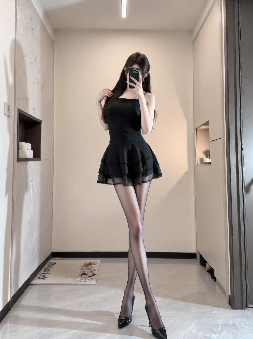 黑色丝袜✖️黑色吊带＝经典高级感穿搭