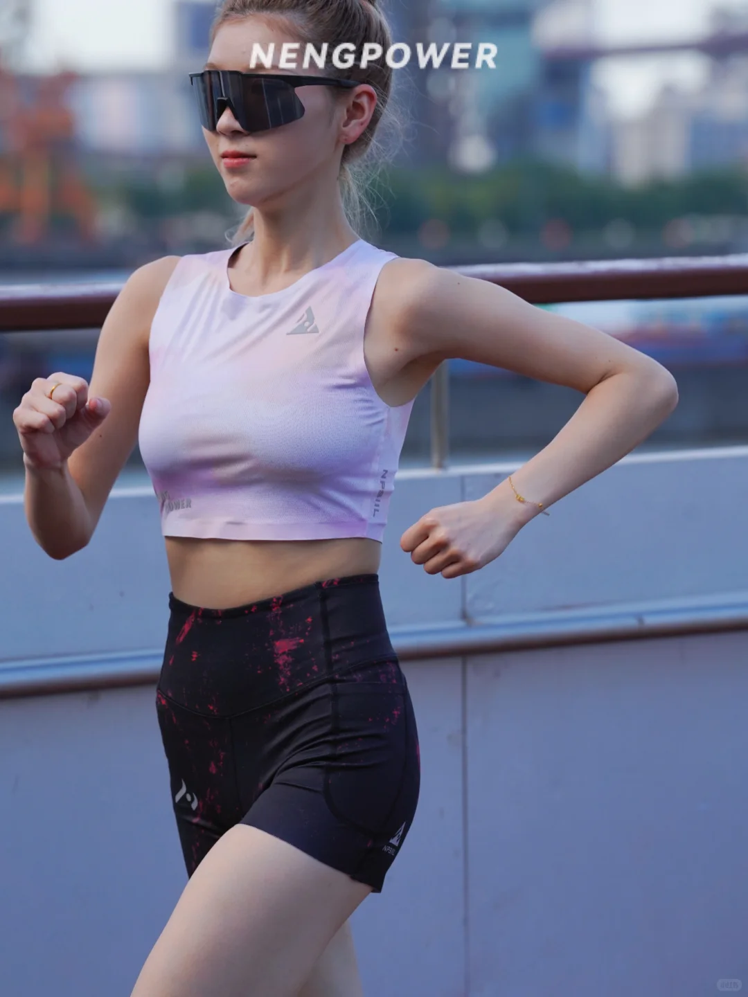 专业马拉松高腰跑步运动三分弹力裤