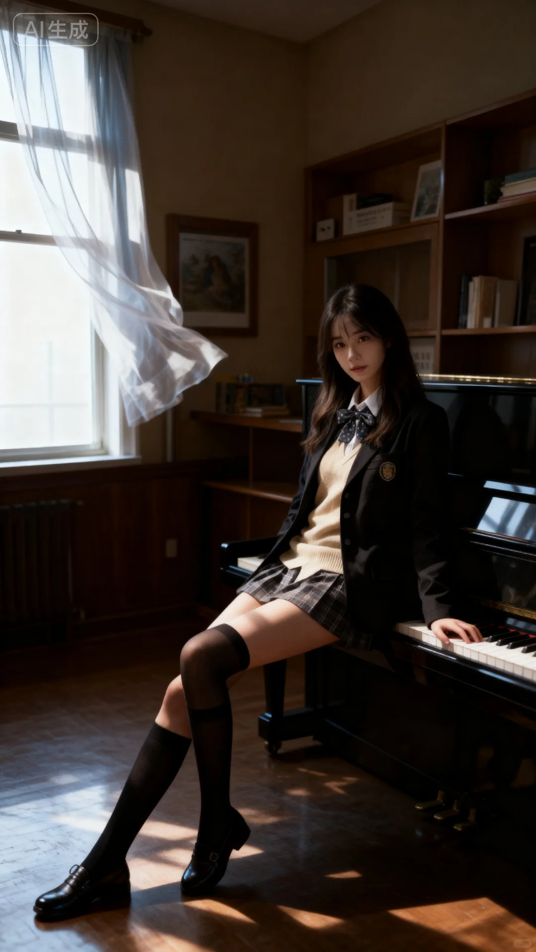 在钢琴教室拍 jk 照，氛围也是绝了