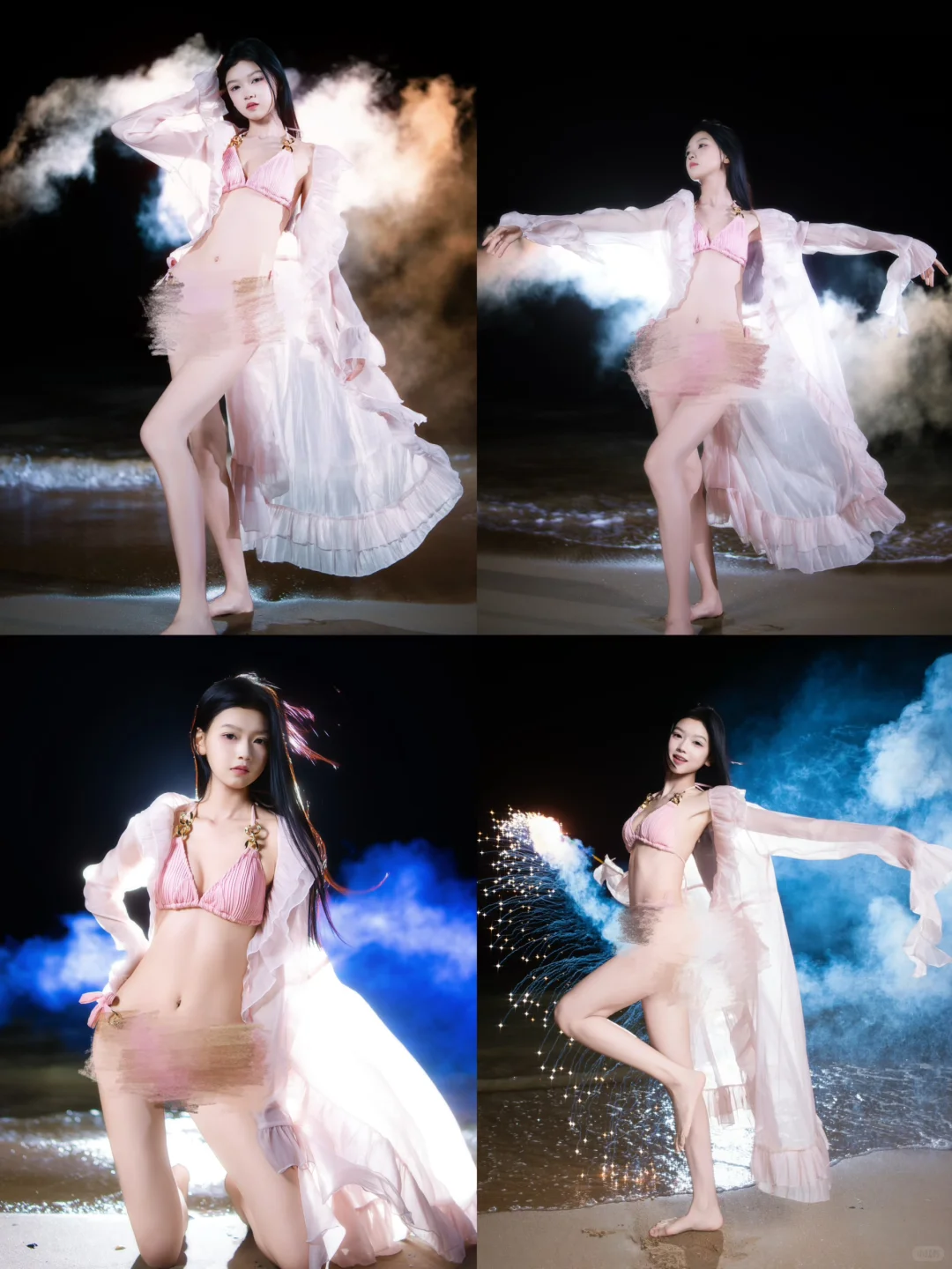 三亚约拍📷夜晚的三亚湾和烟雾烟花搭配出片