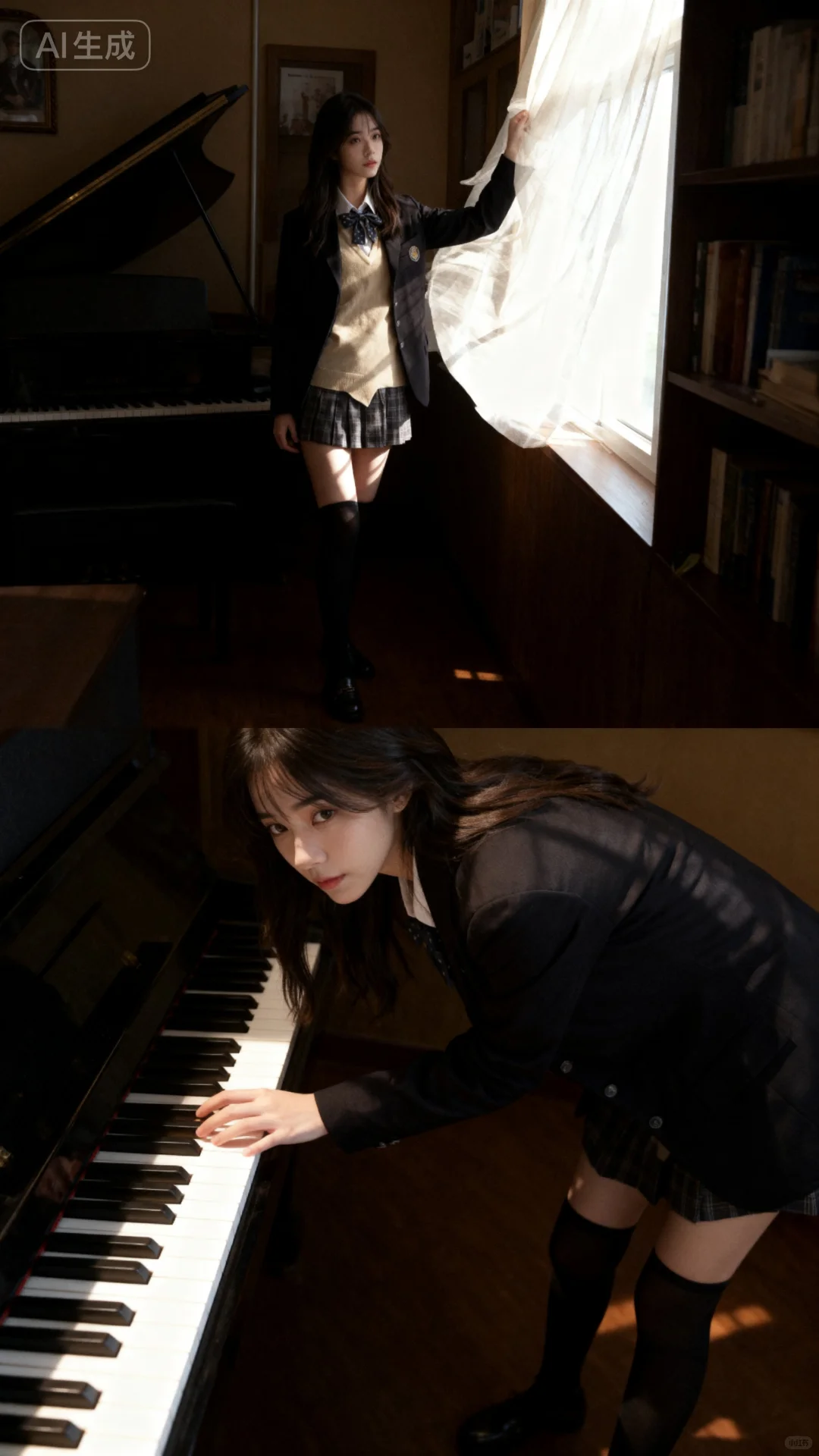 在钢琴教室拍 jk 照，氛围也是绝了