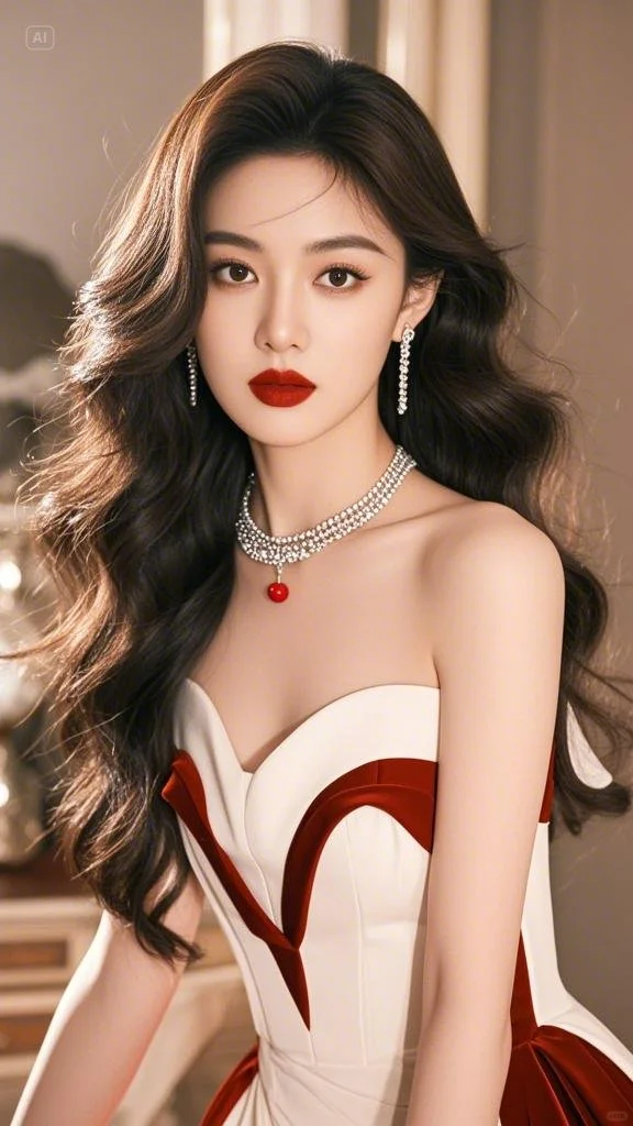 烈焰红唇大美女镜中的自己