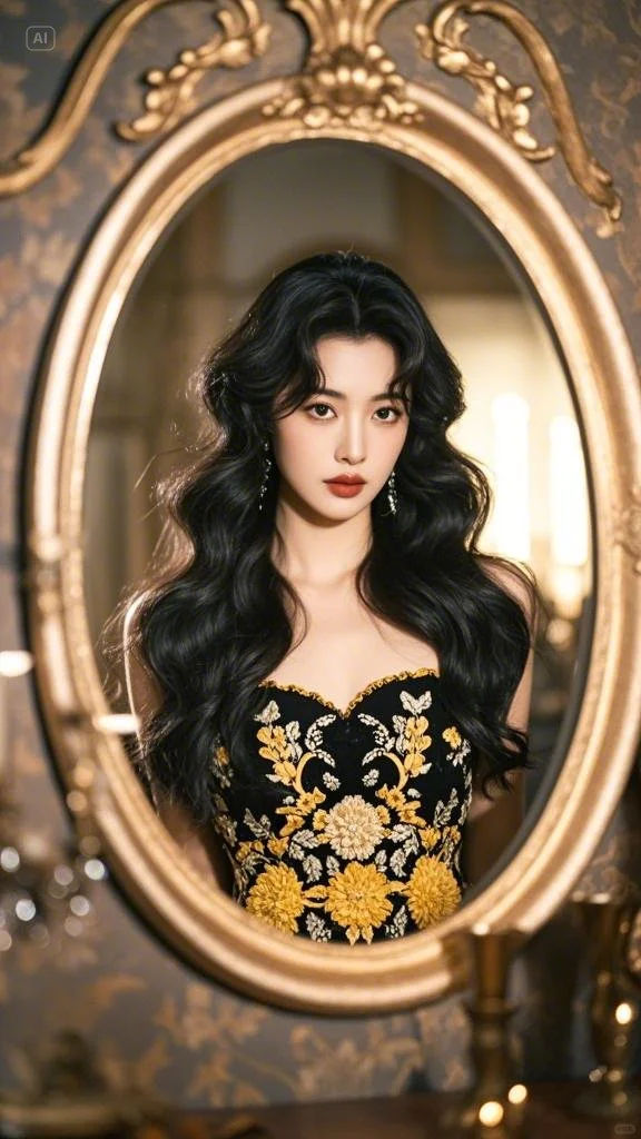 烈焰红唇大美女镜中的自己