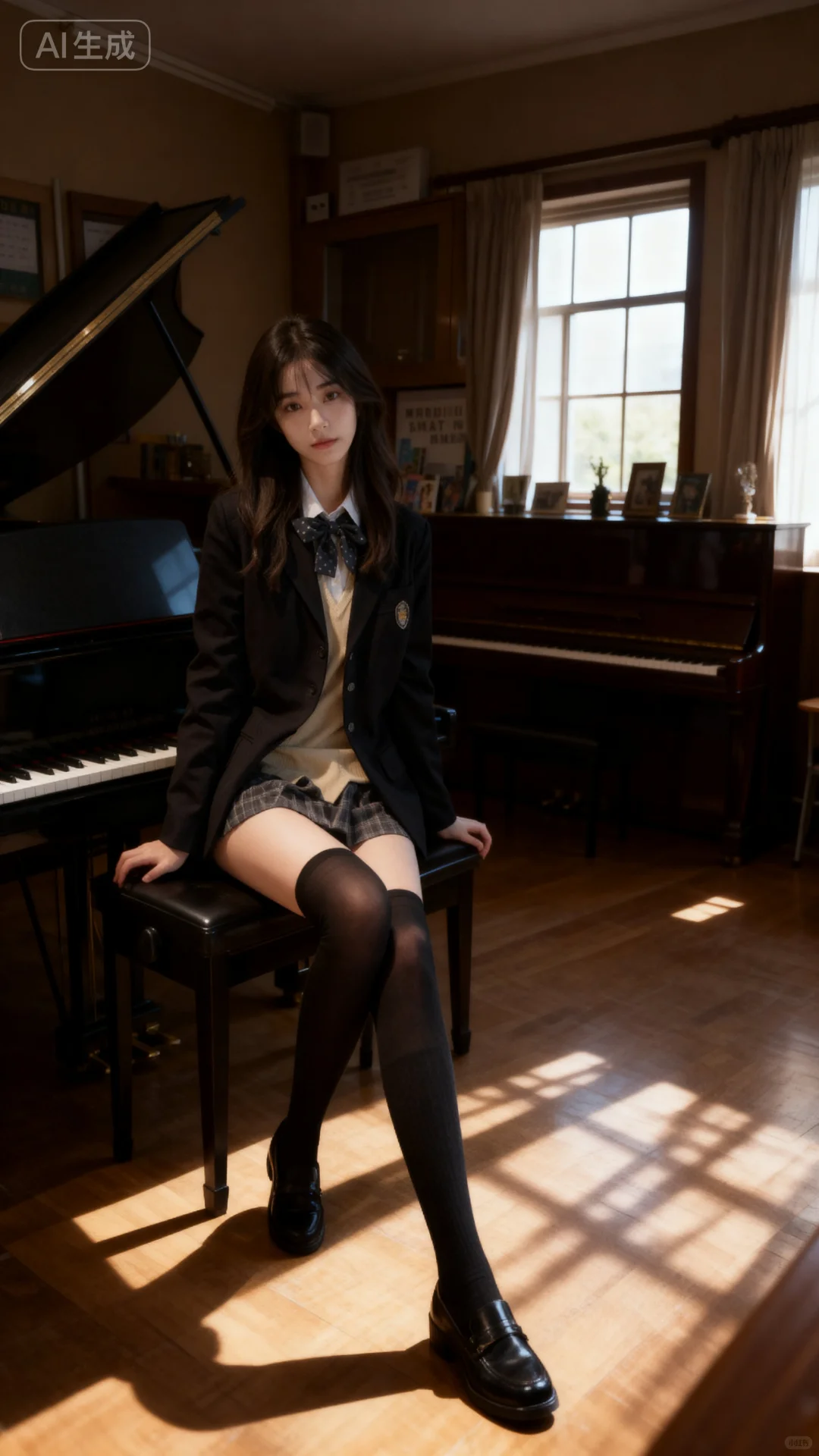 在钢琴教室拍 jk 照，氛围也是绝了