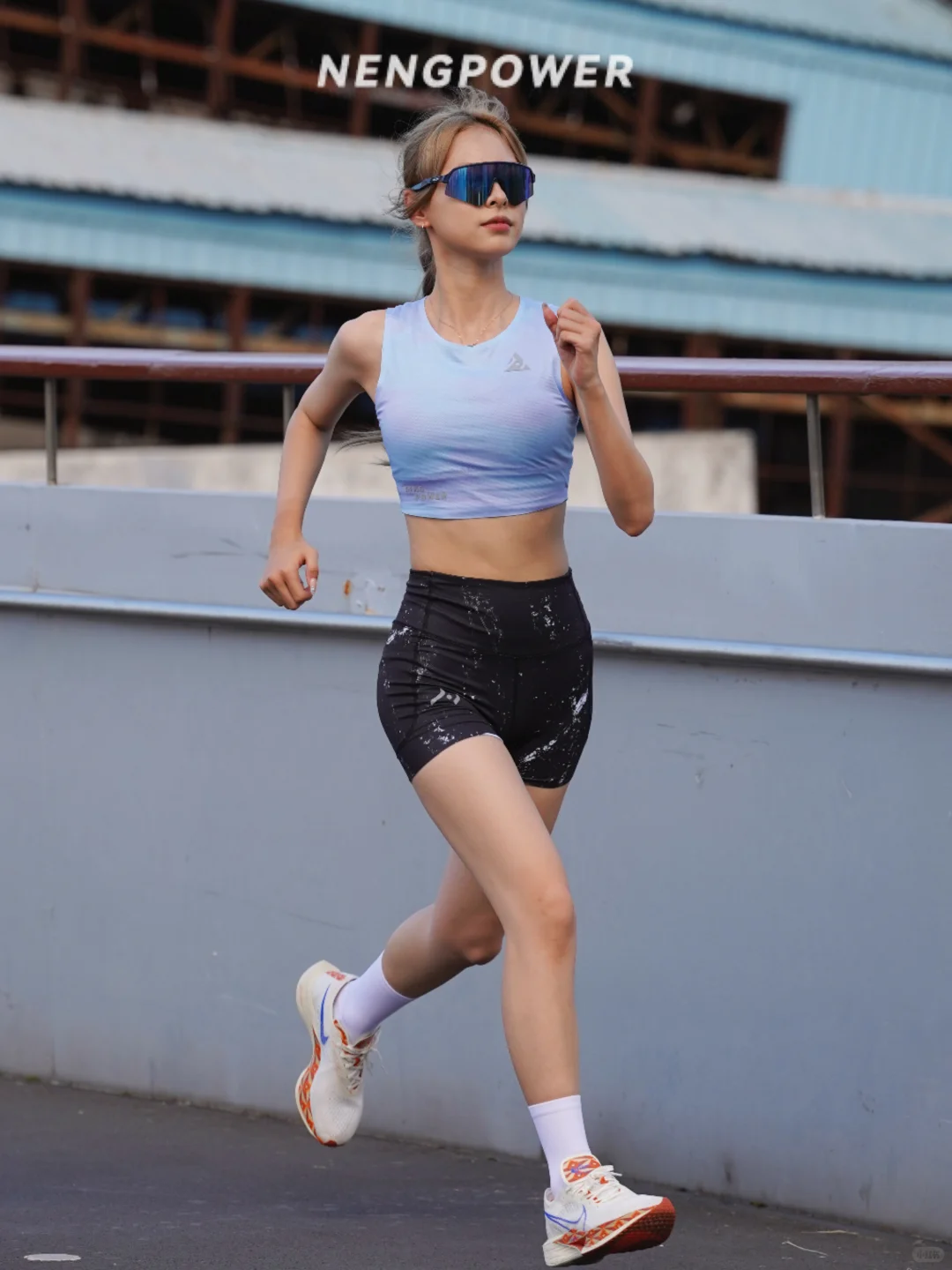 专业马拉松高腰跑步运动三分弹力裤