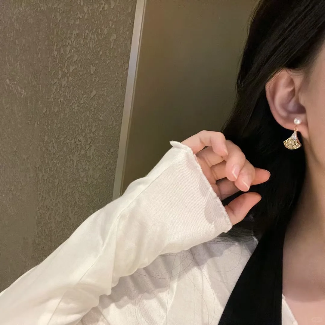 扇形贝母耳钉✨ 天然珍珠耳饰