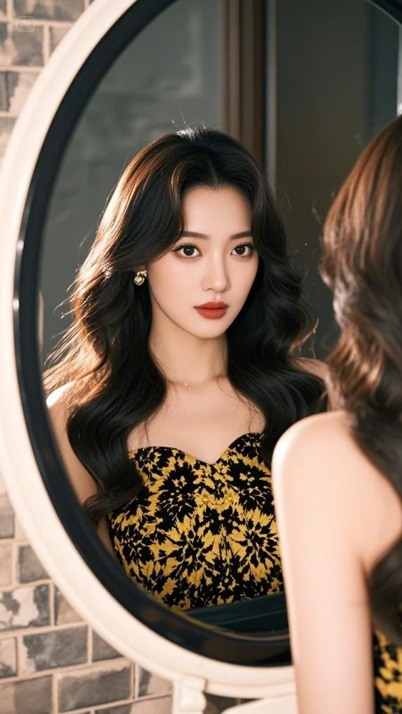 烈焰红唇大美女镜中的自己