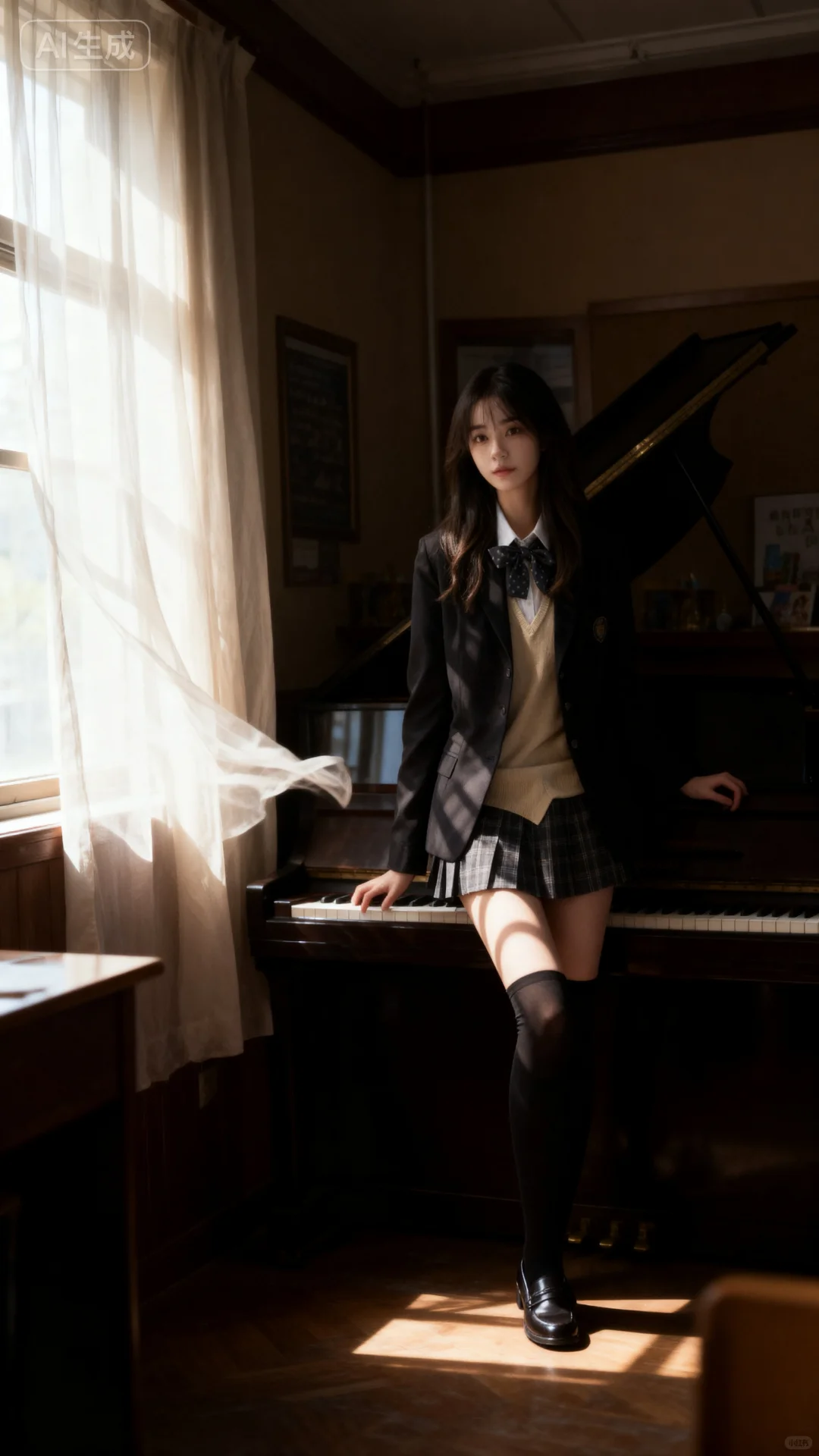 在钢琴教室拍 jk 照，氛围也是绝了