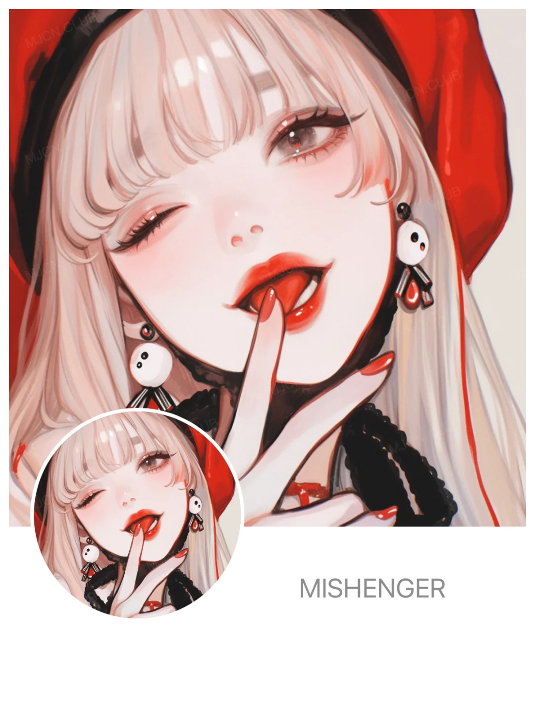 女生头像｜红帽甜心指尖轻抿的魅惑A144